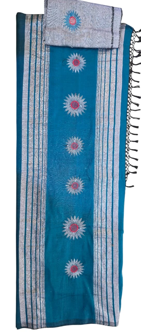 Authentic Handloom Half embroidery Cotton Saree- Code 217