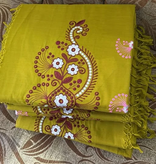 Authentic Handloom Single Color embroidery Saree- Code 211